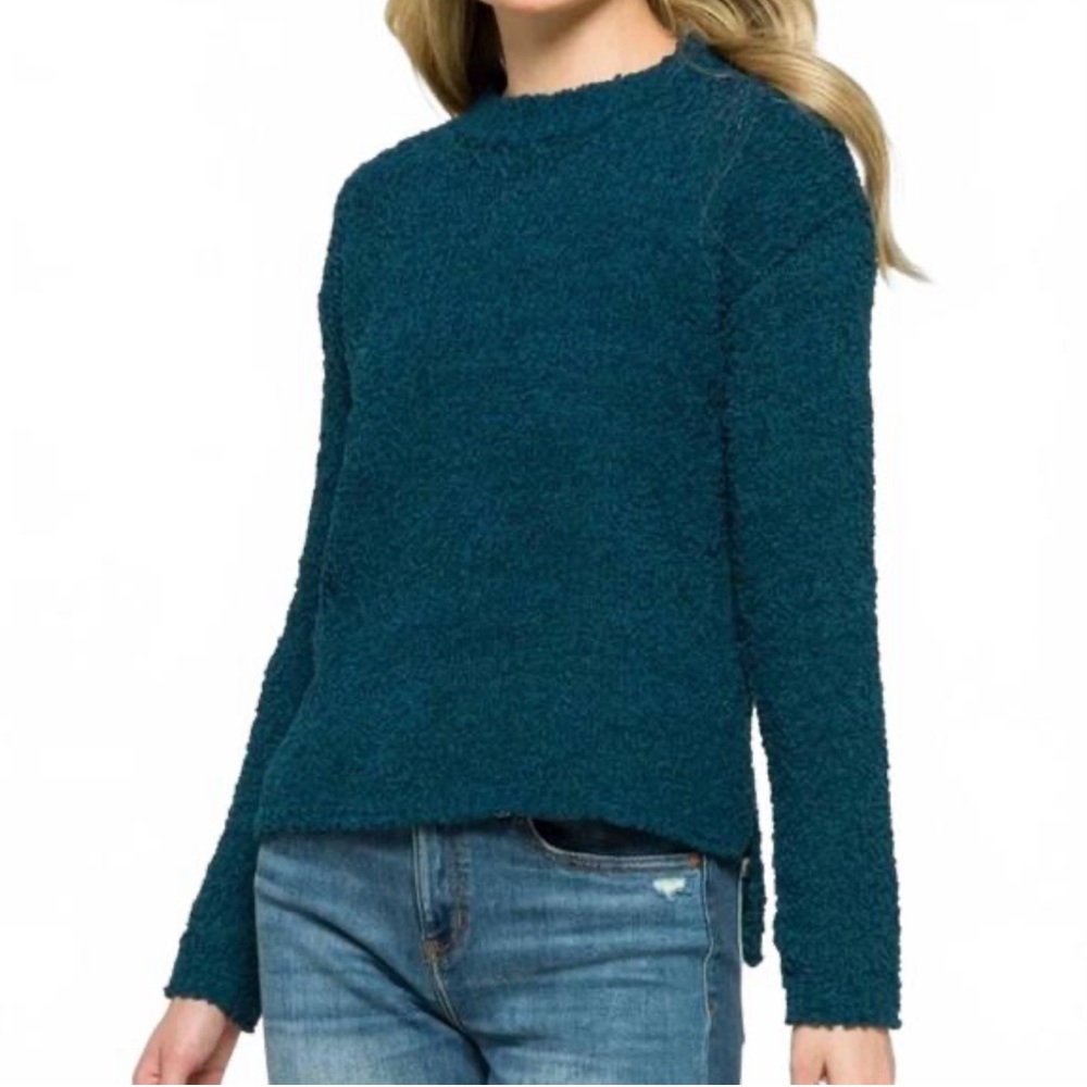 New Bobeau Fannie Popcorn Sweater Teal Green Stitch Fix Size Medium Cozy NWT